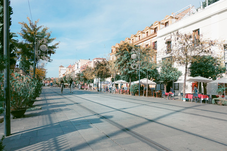 SEVILLA, SPAIN - January 13, 2018: Street view of downtown in Sevilla city, Spainのeditorial素材