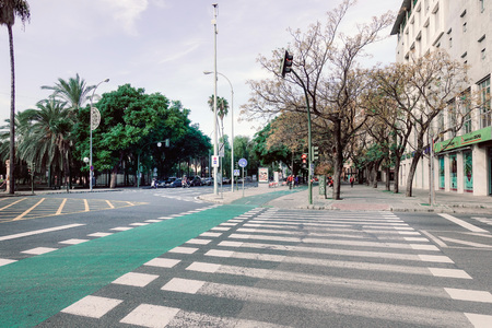 SEVILLA, SPAIN - January 13, 2018: Street view of downtown in Sevilla city, Spain