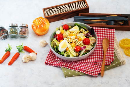 Dutch Mimolette egg pasta saladの写真素材