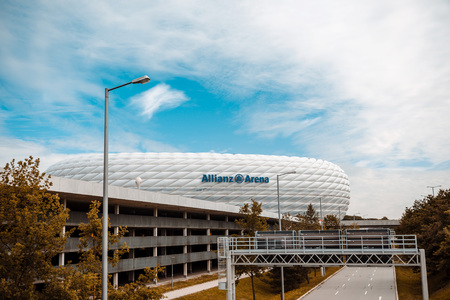 MUNICH, GERMANY- June 25, 2018: Allianz Arena football stadium in Munich, Germanyのeditorial素材