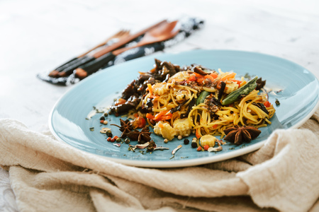 Sesame beef stir fry Noodlesの写真素材