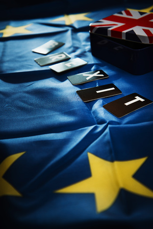 Brexit Concept - National Flag Gold Coin and English Wordsの写真素材