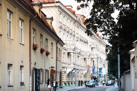 VILNIUS, LITHUANIA - September 2, 2017: People are walking through a street in Old Town Vilnius, Lithuanianのeditorial素材