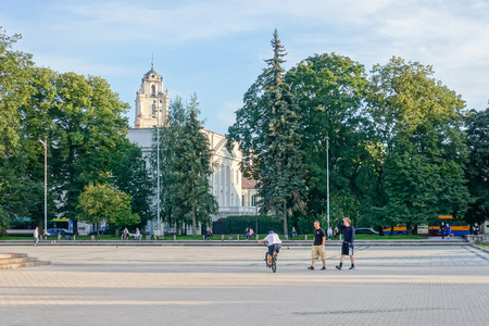 VILNIUS, LITHUANIA - September 2, 2017: People are walking through a street in Old Town Vilnius, Lithuanianのeditorial素材
