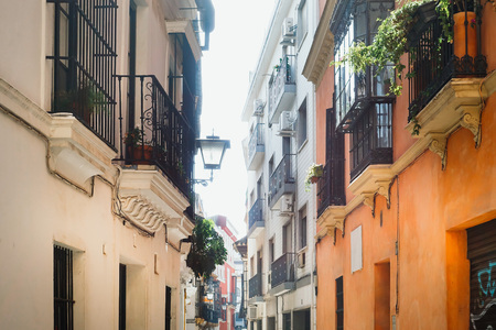 SEVILLA, SPAIN - January 13, 2018: Andalusia style building in Sevilla city, Spainのeditorial素材