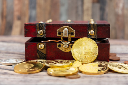 Crypto currency was found in the treasure boxの写真素材