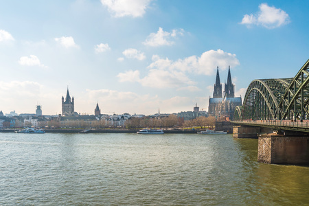 COLOGNE, GERMANY- March 14, 2018 : Rhine River view in Cologne, Germany.のeditorial素材
