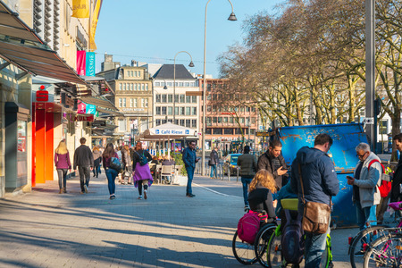 COLOGNE, GERMANY- March 14, 2018 : The Schildergasse shopping street in central Cologne, Germany.のeditorial素材