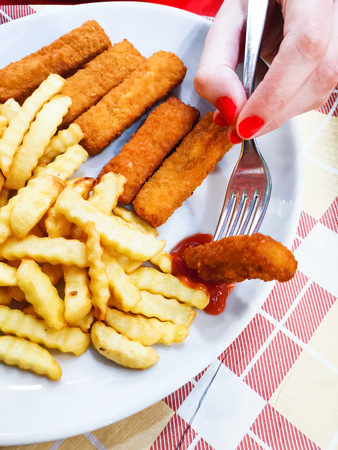 British Traditional fish and chips and tartar sauceの写真素材