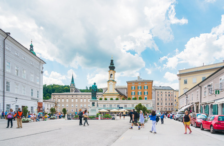 SALZBURG, AUSTRIA - June 16, 2018: Street view of downtown in Salzburg, Austriaのeditorial素材