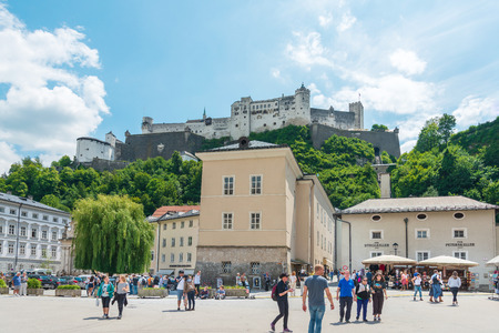 SALZBURG, AUSTRIA - June 16, 2018: Street view of downtown in Salzburg, Austriaのeditorial素材