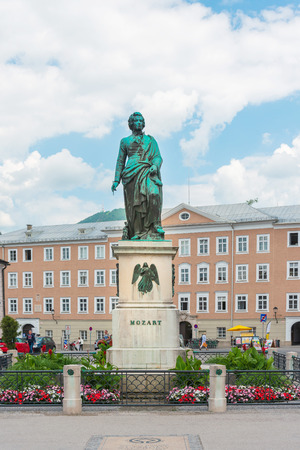 SALZBURG, AUSTRIA - June 16, 2018: Mozartplatz is a representative rectangular square in the old town of Salzburgのeditorial素材