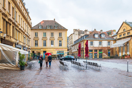Metz, FRANCE - April 1, 2018: Restaurants in Old Town Metz, Franceのeditorial素材