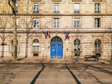 PARIS, FRANCE - MARCH 22, 2019: French flag and EU Community Flagのeditorial素材