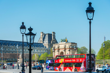 PARIS, FRANCE - MARCH 31, 2019: sightseeing bus in Paris city, France.のeditorial素材
