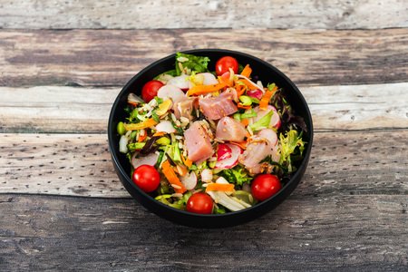 salad crude in melance of beans, kitchen of smoked tuna and sauce wasabi and cincemereの写真素材