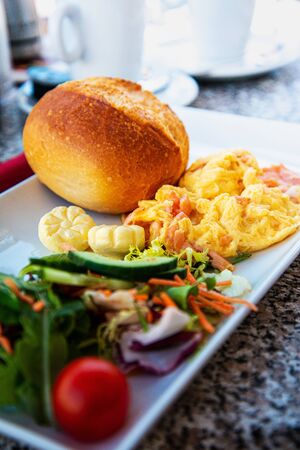 eggs and sausage for an English breakfastの写真素材