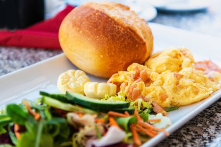 eggs and sausage for an English breakfastの写真素材