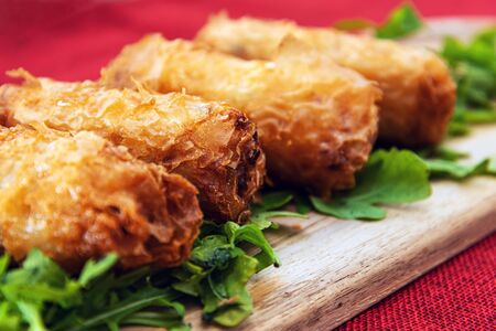 pork spring rolls Rice cakes stuffed with a pork stuffing accompanied by sauce