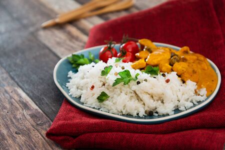 chicken tikka masala and rice basmatiの写真素材