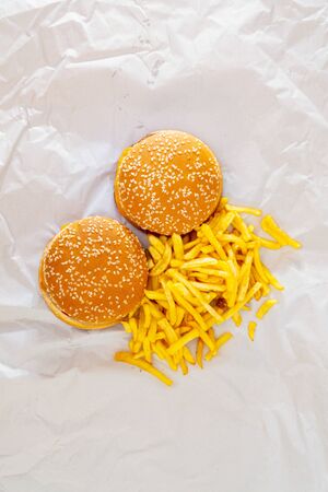 Cheese burger - American cheese burger with Golden French friesの写真素材