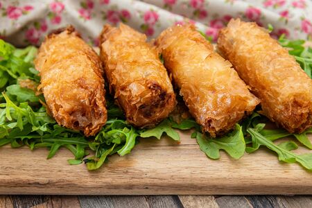 Homemade Spring rolls on a plateの写真素材
