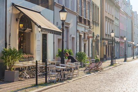 POZNAN, POLAND - September 2, 2019: Restaurants in Old Town Poznan, Poland の写真素材