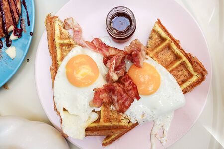 delicious Waffle with fresh egg