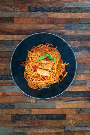 Asian Noodles with Chicken and Black Mushrooms,Corianderの写真素材