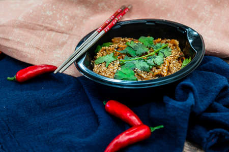 Korean Japchae recipe with chicken Sweet potato vermicelli, vegetables