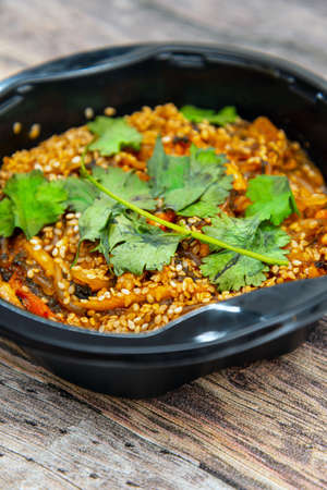 Korean Japchae recipe with chicken Sweet potato vermicelli, vegetablesの写真素材
