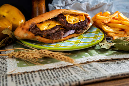 Traditional French sandwich steak Emmentalの写真素材