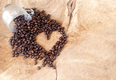 Coffee on grunge wooden backgroundの写真素材