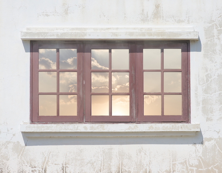 View on beautiful sunrise from home windowの写真素材