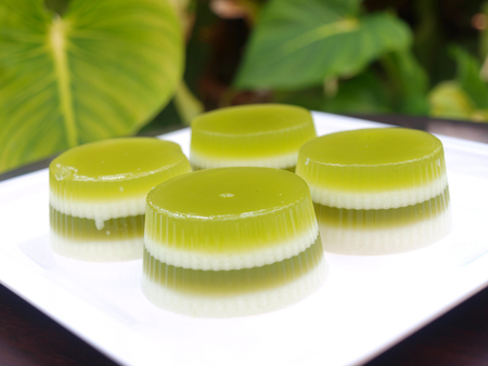 Thai coconut jelly on white plateの写真素材