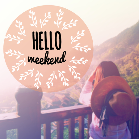 Inspirational quote "hello weekend" on blurred background with vintage filterの写真素材