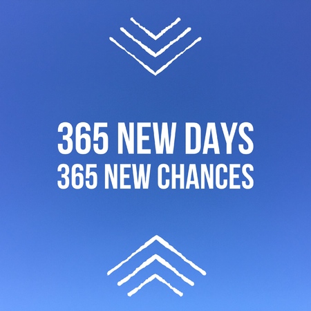 Inspirational Motivational quote “365 new days, 365 new chances” with clear blue sky background.