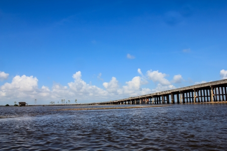 Bridge on lagoon at Thalaynoi, Phathalung Province, South of Thailandの写真素材