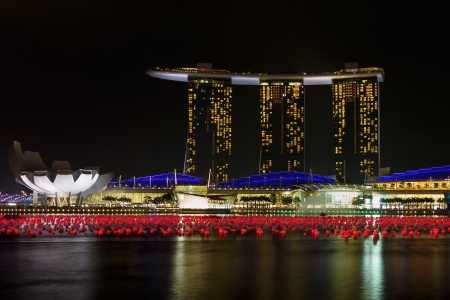 A view of the Marina Bay, Singapore, in the night timeのeditorial素材