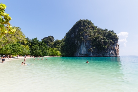 KRABI THAILAND - JANUARY 15  Tourists on a Koh-Hong Beach near Krabi at Thailand at January 2, 2013  This is perhaps the best winter sport rock climbing area in the world, with over 700 bolted routes のeditorial素材