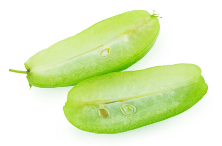 Bilimbi (Averhoa bilimbi Linn.) or cucumber fruit slice on white backgroundの写真素材