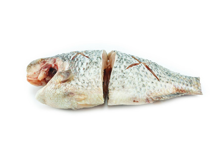 Pieces of herring on a white background