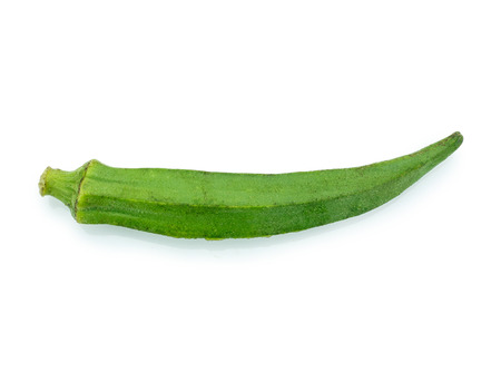 Fresh young okra isolated on white backgroundの写真素材