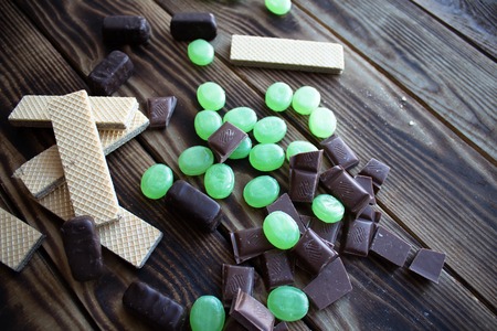 the chocolate candy wafer and measuring tapeの写真素材