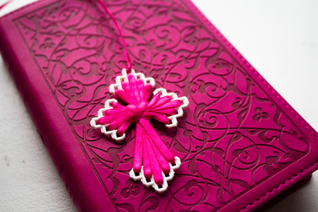 pink Bible with handmade pink cross on it inspiration