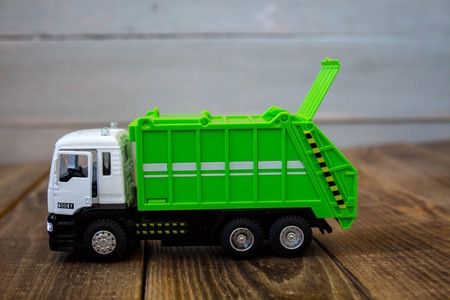 childrens toy green garbage truckの写真素材