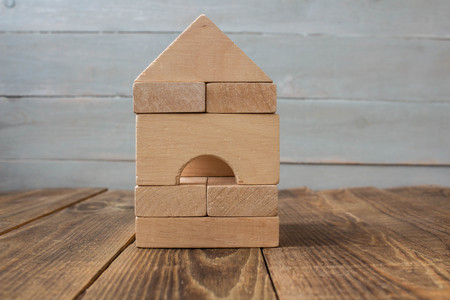 a wooden house from the childrens designerの写真素材
