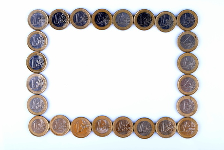 picture frame made of euro coinsの写真素材