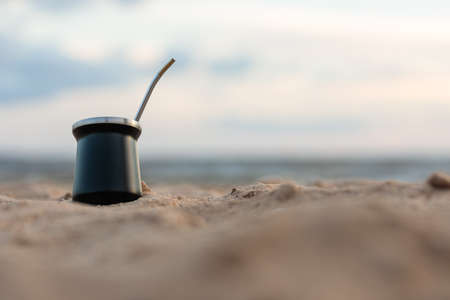 matte resting on the sand of the beach. Copy space for text.の写真素材