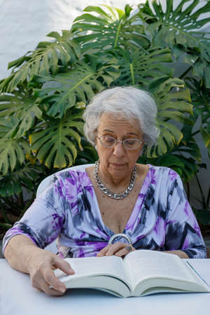 Grandmother reading a book. Retired leisure time.の写真素材